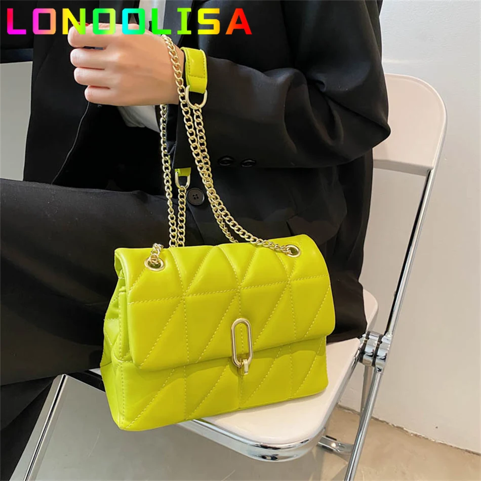 2024 Trendy Kiwi Green Shoulder Chain Bag Leather Pu Quilted Bags Female Luxury Handbags and Purses Women\'s Designer Sac A Main