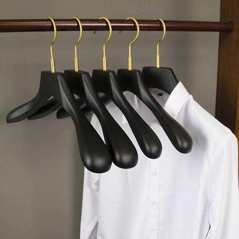 Black Beech Hanger with Brass Hook Solid Timber Coat Rack for Boutique Non Slip Clothes Organizer for Wardrobe Premium Suit Rack