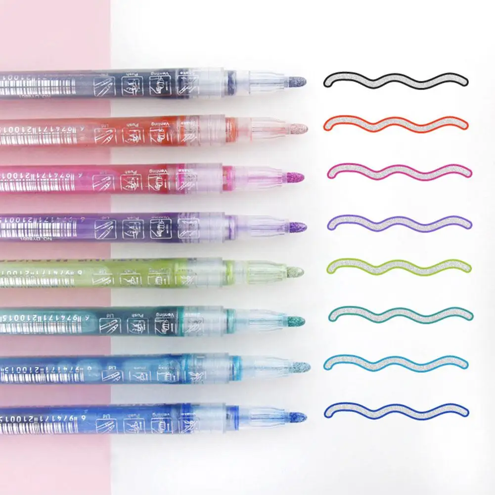 8 Colors Double Line Outline Art Pen Marker Pen For Students Quick Dry DIY Graffiti Highlighter Scrapbook Pen 1/8pcs