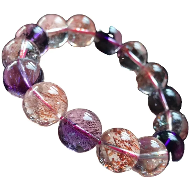 Wholesale Semi Precious Super 7 Quartz Natural Purple Rutilated Quartz Crystal Bracelet For Jewelry Gifts