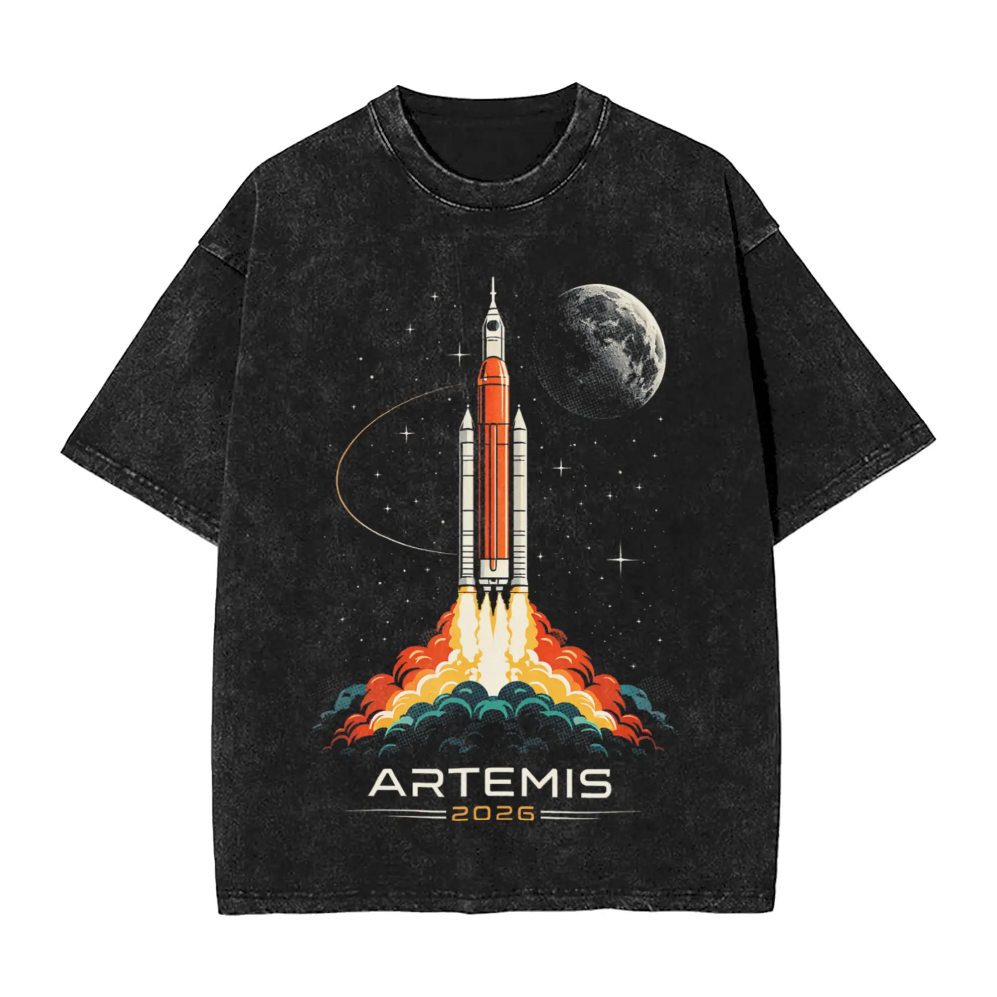 Artemis II Space Rocket Launch Mission to The Moon Artemis 2 T Shirt Men Cotton Novelty T-Shirts O Neck Tees Short Sleeve Tops