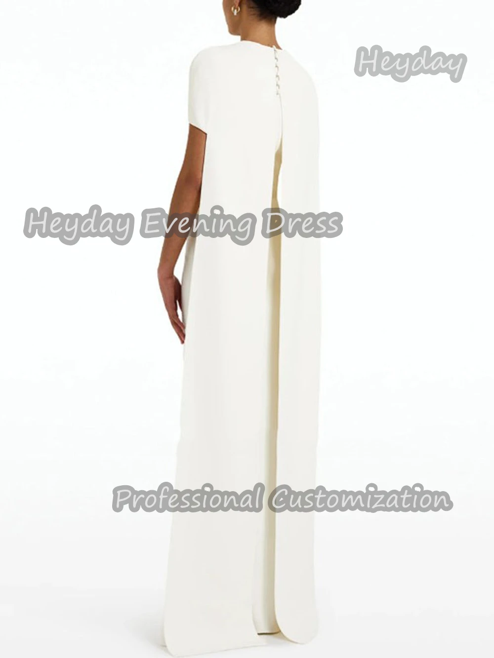 Heyday Scoop Neckline Saudi Arabia Short Sleeves Straight Prom Gown Crepe Floor Length Elegant Evening Party Dress For Women2024