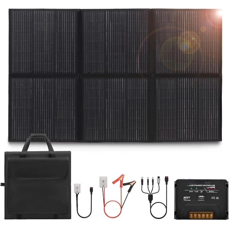 300W Portable Solar Panel Kit- Foldable Monocrystalline Folding Solar Panel Kit Camper RV Solar Power Charger with 20A MPPT