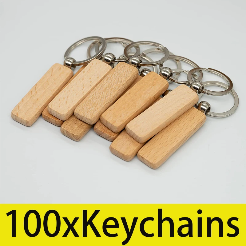 

100Pcs Rectangle Blank Wood Keychain Wood Key Chains Wood DIY Gifts