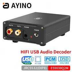 AYINO HIFI USB Audio Decoder 32BIT 384KHz DAC Converter DSD ES9038Q2M Decoding Stereo PC OTG Headphone Amplifier Adapter