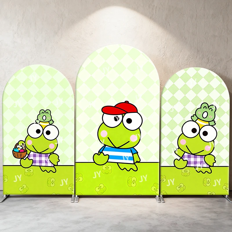 

Sanrio Keroppi Frog Green Style Arch Backdrop Cover Fresh Festive Scene For Kids Birthday Baby Shower Photo Booth Background