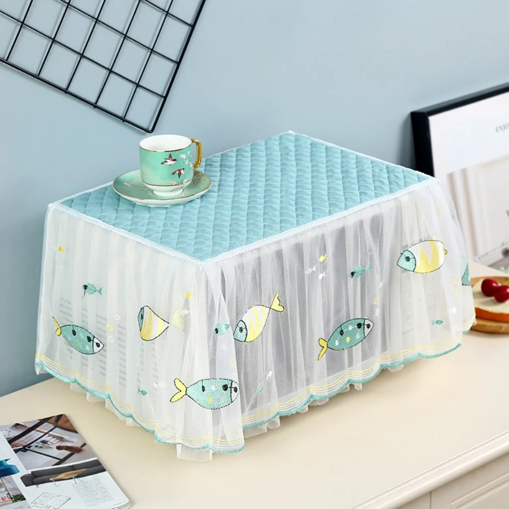 Household Rectangle Microwave Dust Cover Dust Proof Yarn Edge Oven Cover Insulated Pastoral Style Tablecloth Kitchen Appliances