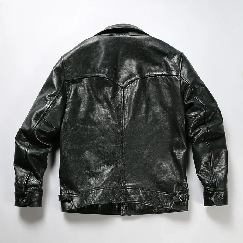 ZC700 Asian Size Super Top Quality Heavy Genuine Japan Teacore Cow Leather Slim Classic Cowhide Stylish Rider Jacket