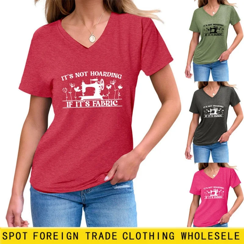 

Модная женская футболка с V-образным вырезом и буквенным принтом, свободного кроя, с короткими рукавами, подходит для летней носки.