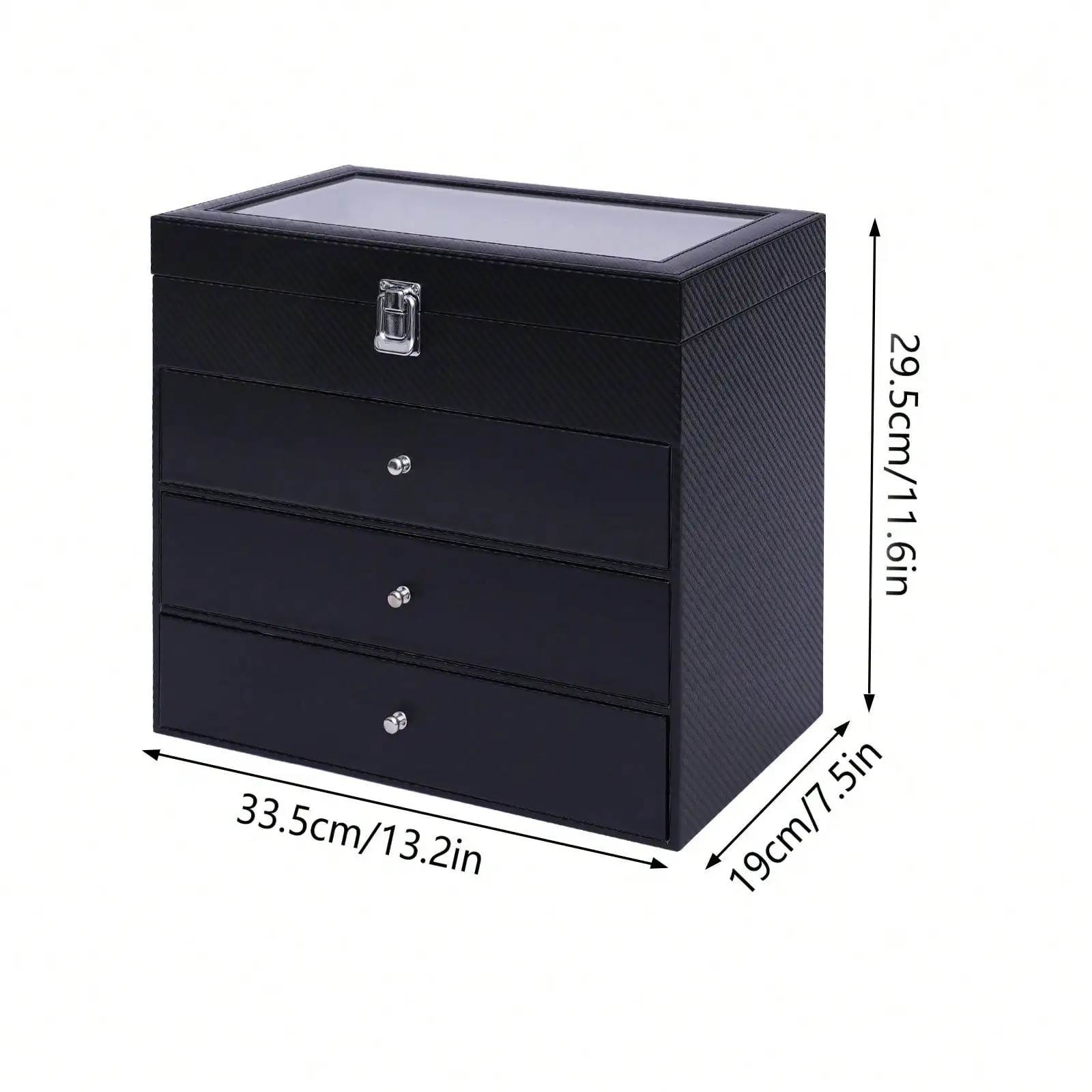 Sunglasses Storage Box 24 Slots Organizer Tranparent Glass Cover, 4 Layer Display Case with Drawer, Black