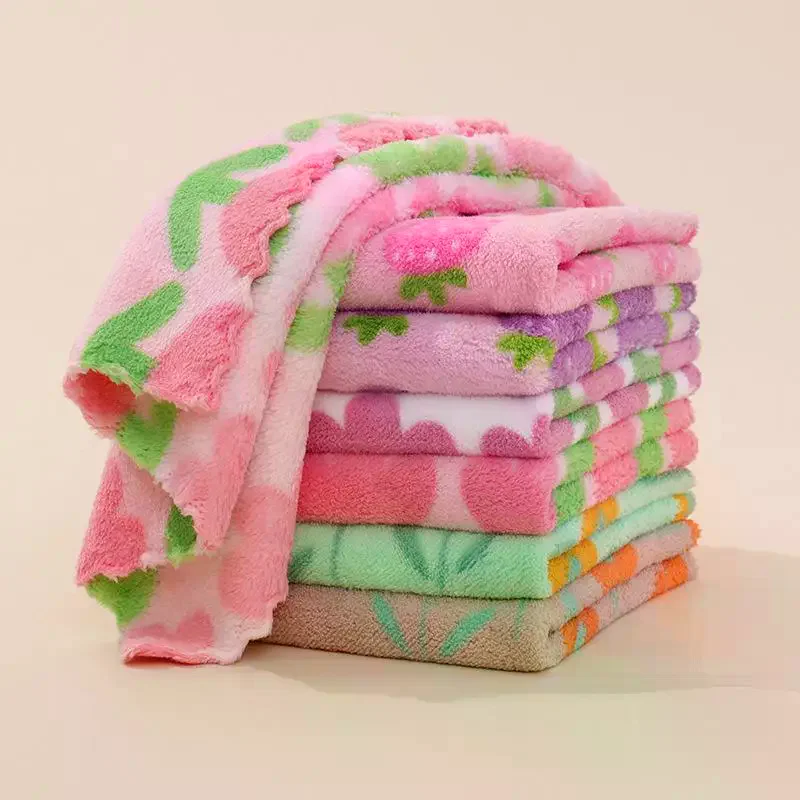 4Pcs 30*30cm Kitchen Cleaning Cloths Soft Absorbent Dishcloth Coral Fleece Sunflower Wiping Towel Rags Household Cleaning Cloth