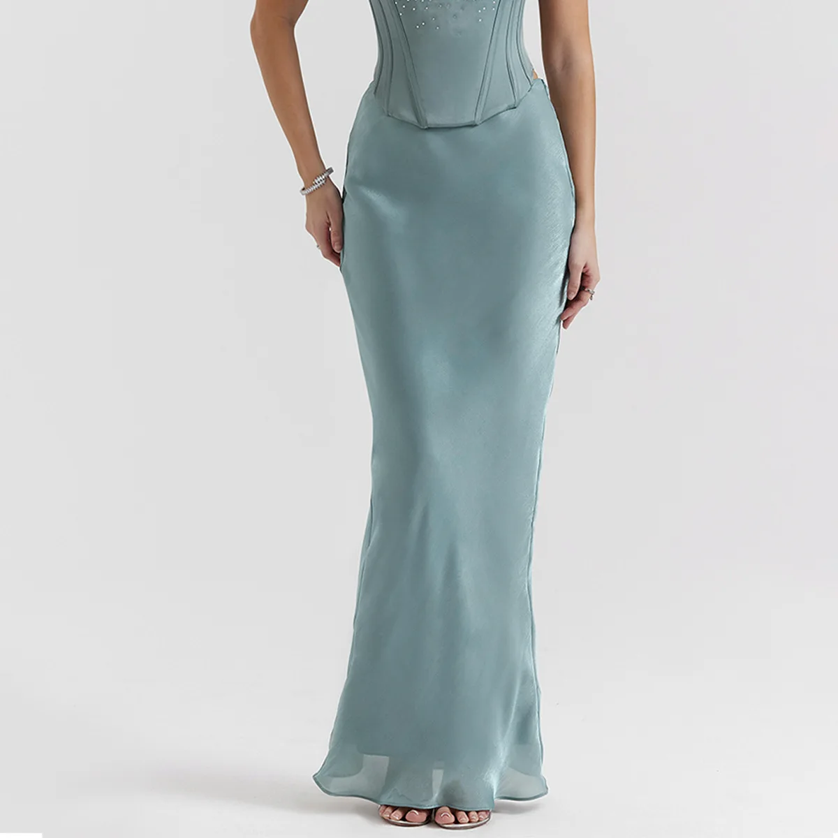 

Satin temperament slim fish tail skirt hip wrap fashion simple versatile temperament elegant holiday style high-end dress