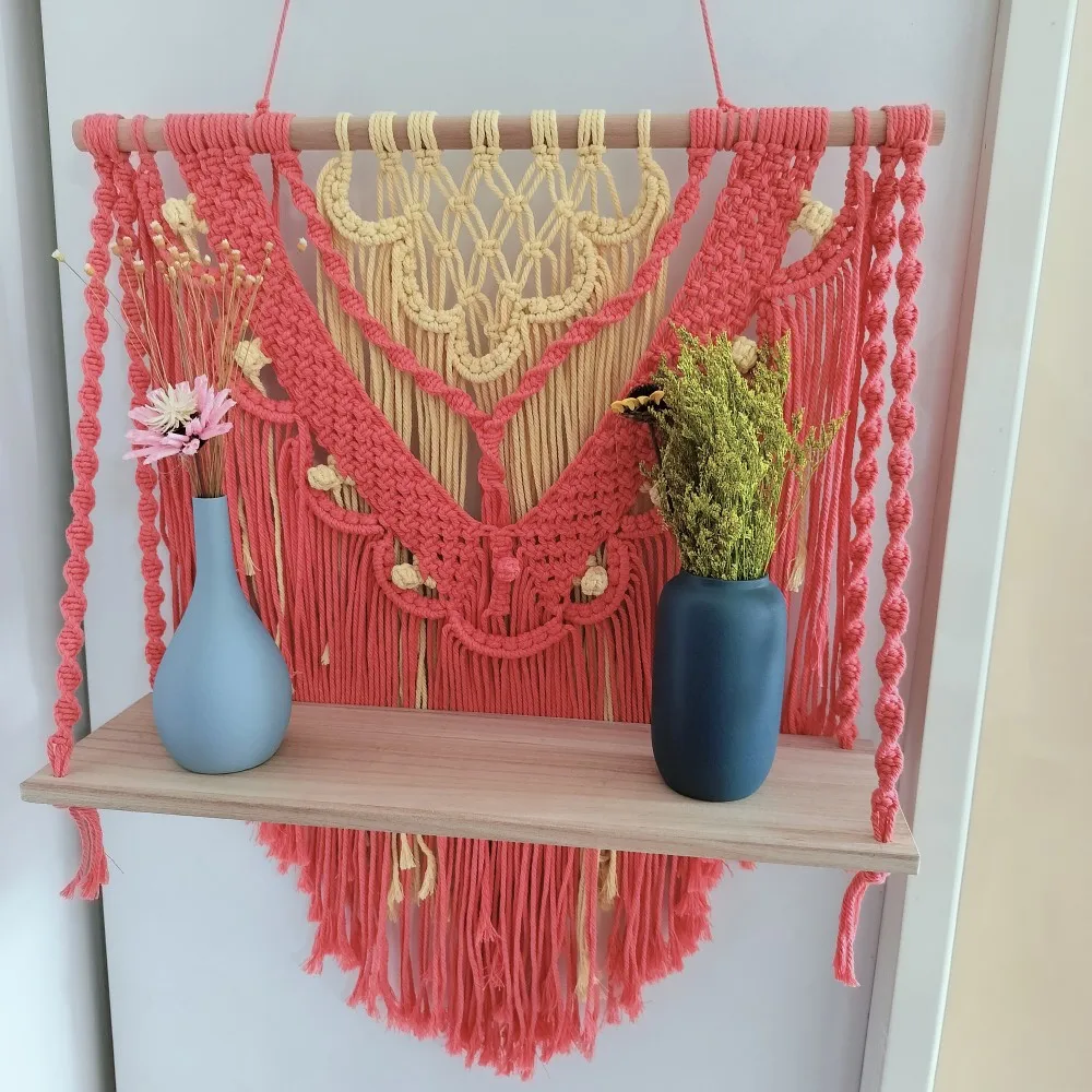 

Macrame Wall Hanging Shelf Boho Handmade Wood Floating Shelves Rustic Flower Pot Plant Hanger For Bedroom Living Room Nursery
