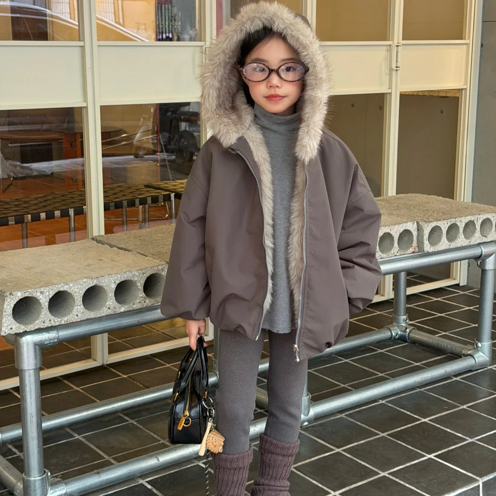 2025 Winter New Women's Middle-aged and Older Children Wear Fluffy Coats on Both Sides, Girls' Imitation Fur Hooded Warm Coat