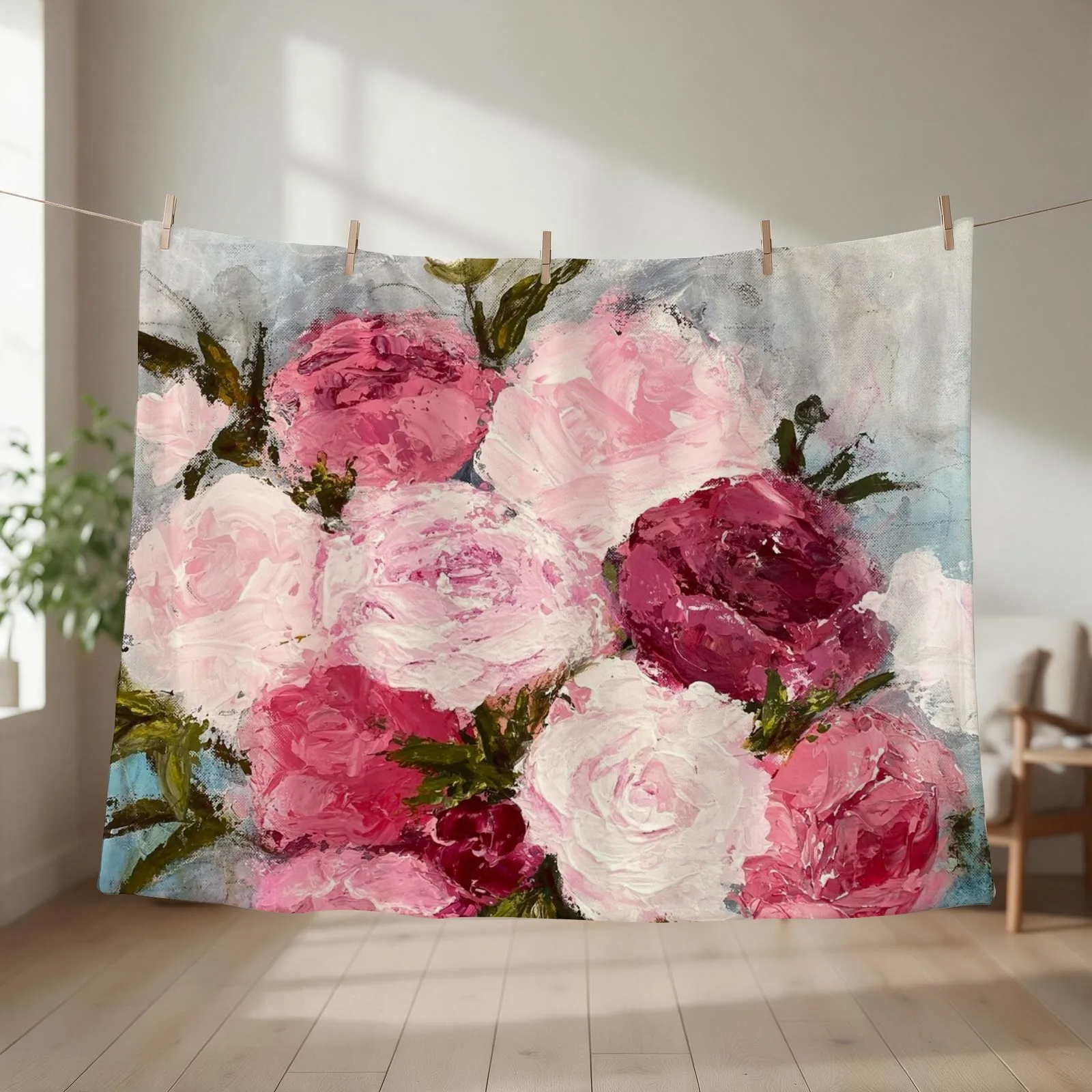 Peonies Throw Blanket couch cozy soft plush fuzzy picnic outdoor blanket