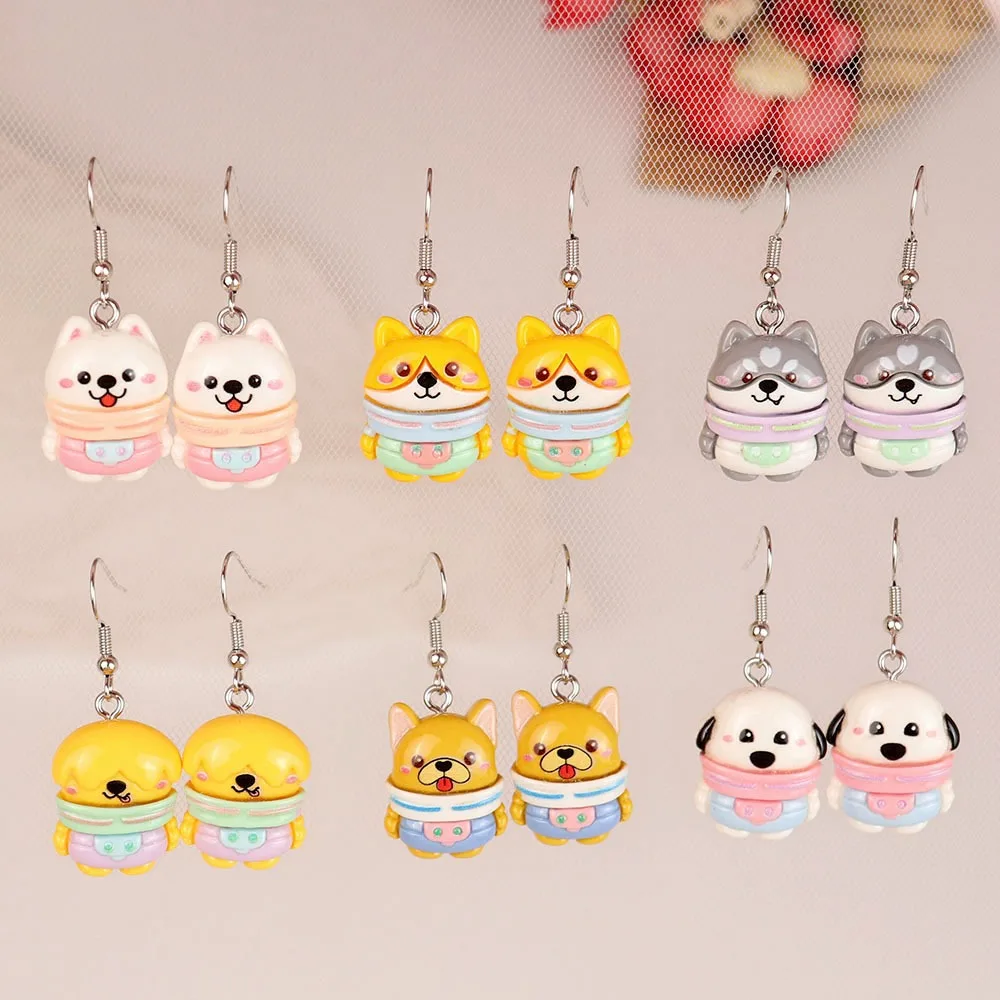 1pair Funny Cute Cartoon Animal Puppy Astronaut Earrings Childlike Girl Heart Hook Earrings Jewelry