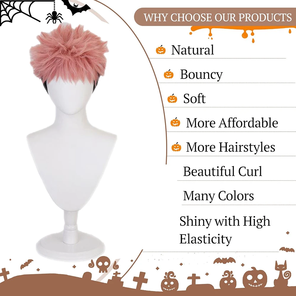 عالية الجودة أنيمي Jujutsu Kaisen Yuji Itadori شعر مستعار صناعي كوسبلاي أسود وردي متدرج شعر قصير منفوش مقاوم للحرارة #5