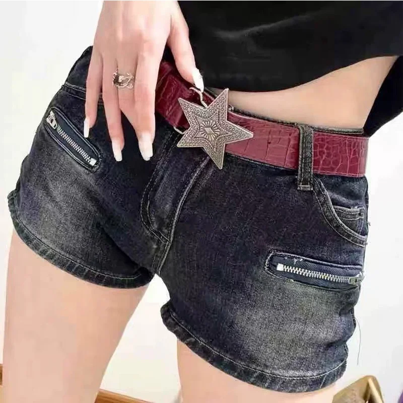 Width 3.3cm Hip-hop Retro Ladies Belt Gothic Punk Five-pointed Star Buckle Pu Leather Girdle Rock Y2k Popular Red Waistband