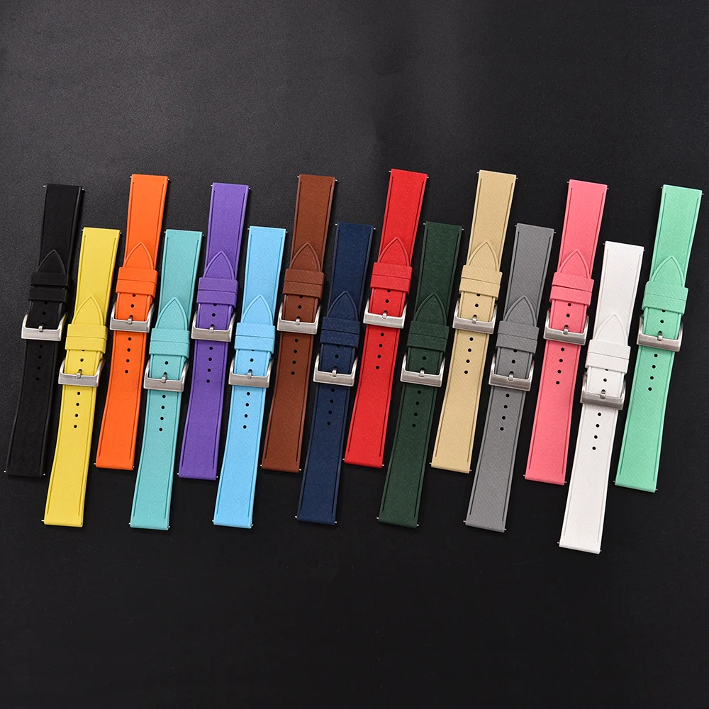 Unisex 20mm 22mm Surface Mosaic Pattern FKM Rubber Watch Strap Quick Release Fresh Color De-lugs Bands For Brand Diving Watches