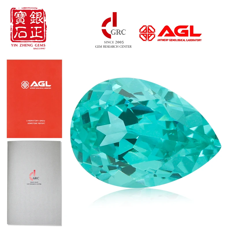 

YinZheng Pear Shape Paraiba Flame Melted Cultivate Paraiba Can Be Provide GRC Or AGL Certifacate Loose Synthetic Paraiba Stone