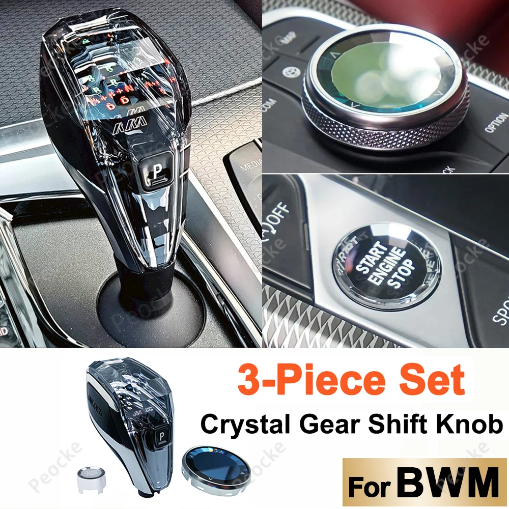 

​3 Piece Set Crystal Gear Shift Knob for BMW G30 G31 G12 G32 iX3 G08 Car Shift Lever Kit G38 X3 G01 X4 G02 Interior Accessories