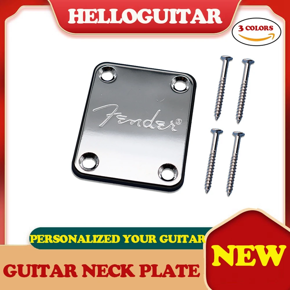 Guitar Neck Plate Standard 4 Holes with Screws Compatible with Strat Tele Electric Guitar Jazz Bass 3 Colors with Logo