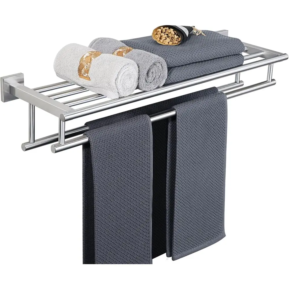 

28 Inch Double Bar Wall Mount Brushed Nickel Stainless Steel Towel Rack