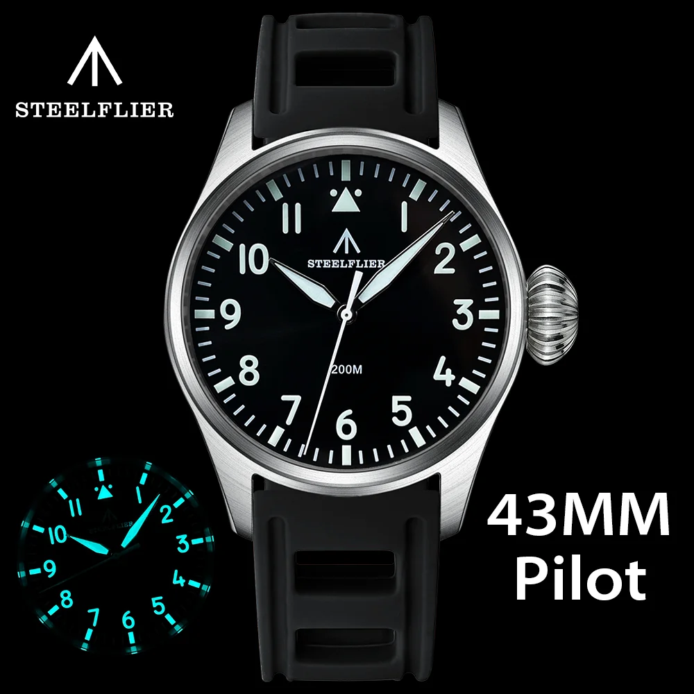 STEELFLIER SF743 New Big Pilot Onion Crown 316L Stainless Steel Swiss BGW9 Luminous VH31 Quartz Movement 20Bar Waterproof Watch