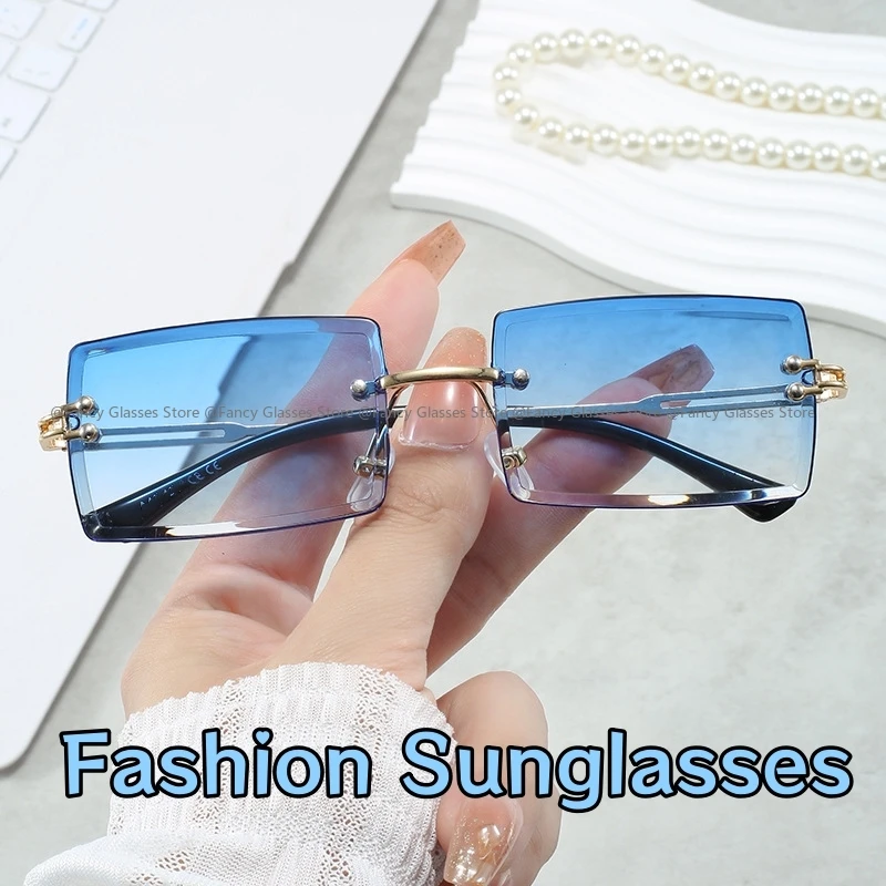 

Women's Luxury Rimless Sunglasses Classic Outdoor UV Protection Shades Goggles New Trend Gradient Driving Sun Glasses for Men