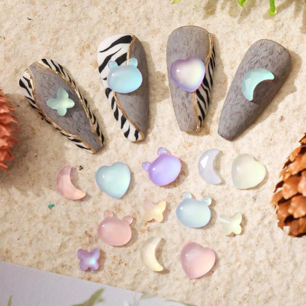 50pcs Mixed Color Clear Resin Nail Art Charm 3D Candy Clear Cute Bear Star Butterfly Nail Decoration DIY Kawaii Nail Accessories