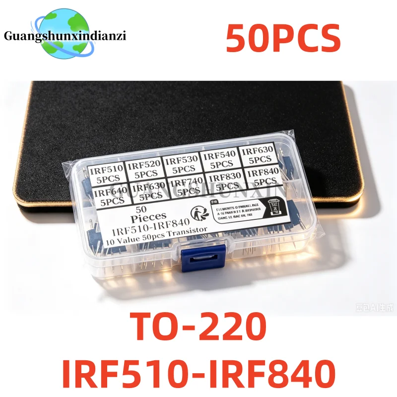 50Uds= TO-220 10Values IRF510 IRF520 IRF530 IRF540 IRF630 IRF640 IRF730 IRF740 IRF830 IRF840 Series Mosfet Transistors