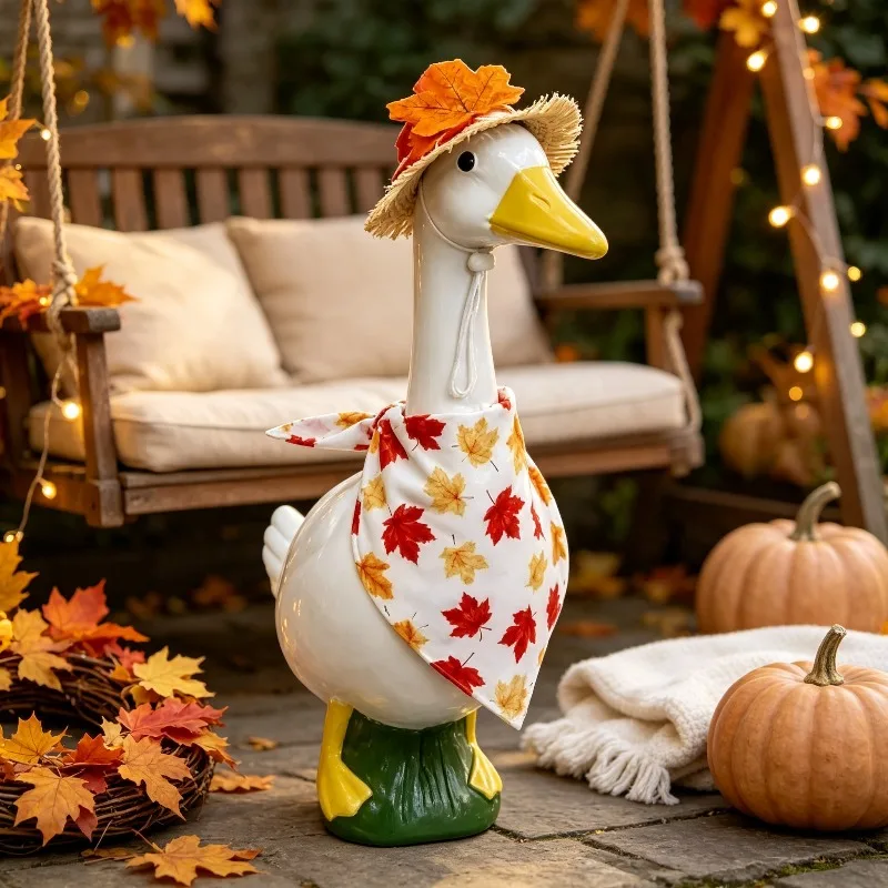 Maple Straw Hat And Porch Goose Outfit Harvest Festival Courtyard Decor Autumn Scene Dress Up Prop without goose