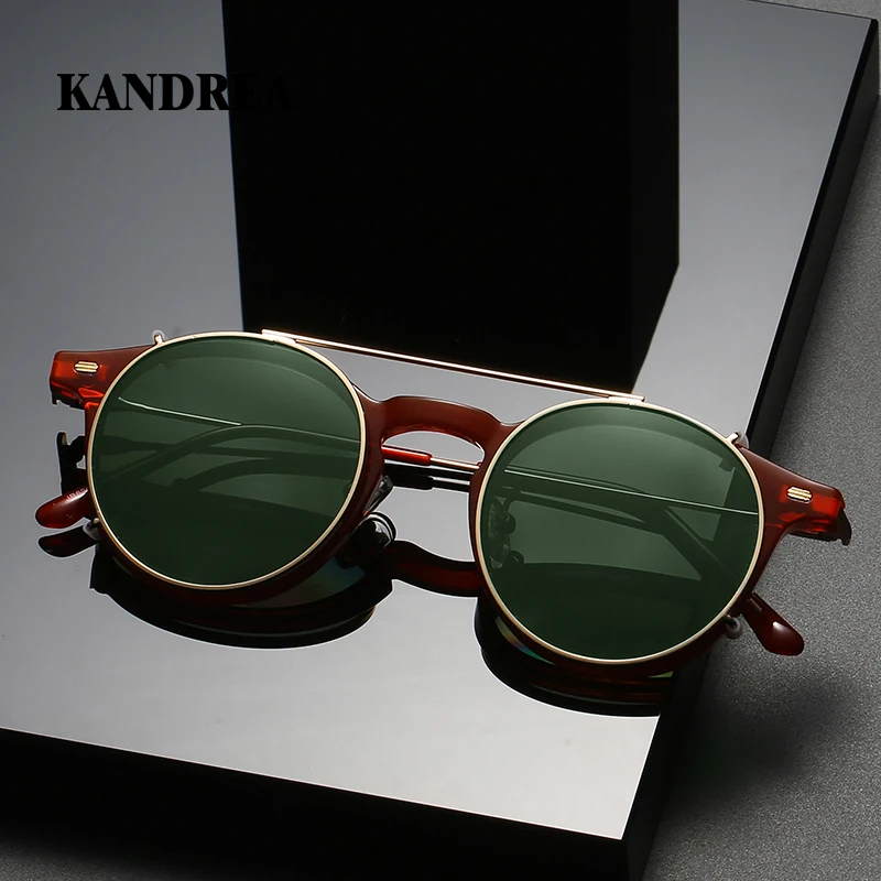 KANDREA 2 In 1 Round Fashion Polarized Sunglasses Women Men Vintage Magnet Eyeglasses Optical Myopia Prescription Glasses 62678