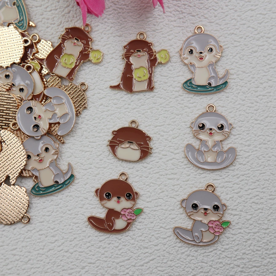 10pcs Cartoon Kawaii Animal Alloy Pendant Cute Brown Bear Squirrel Metal Charms DIY Necklace Bracelet Earings Keyring Accessory