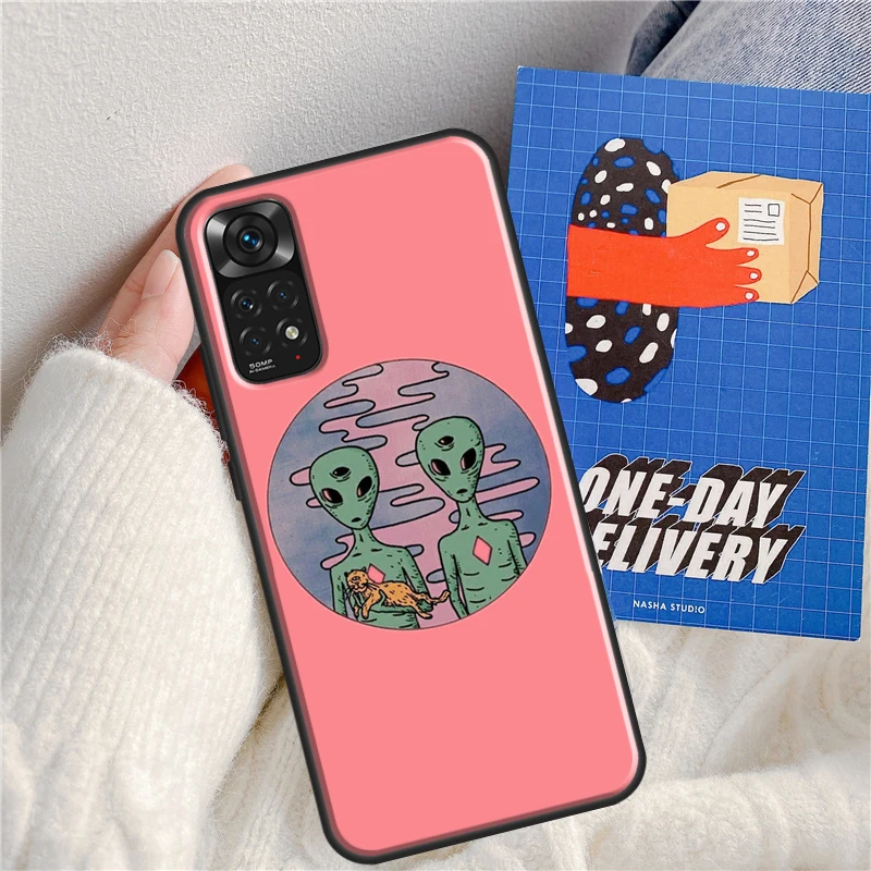 Aesthetics Cartoon Alien Space Case For Xiaomi Redmi Note 8 9 10 11 Pro 8T 9S 10S 11S Redmi K50 K40 Gaming 9A 9C 9T 10C