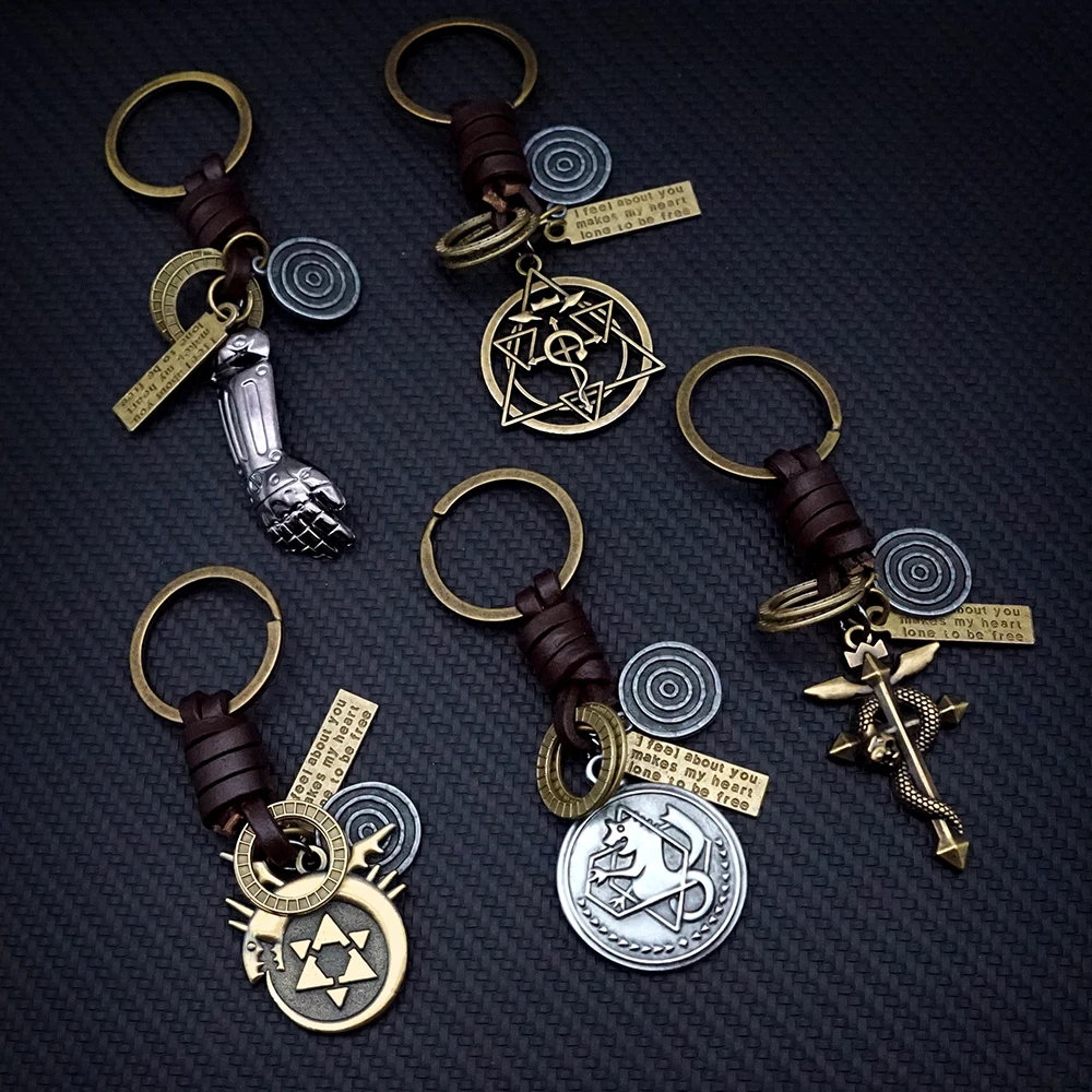 Fullmetal الخيميائي المفاتيح إدوارد الجلود قلادة كيرينغ سلاسل المفاتيح للرجال أنيمي الأجهزة الطرفية اكسسوارات حلقة رئيسية llaveros