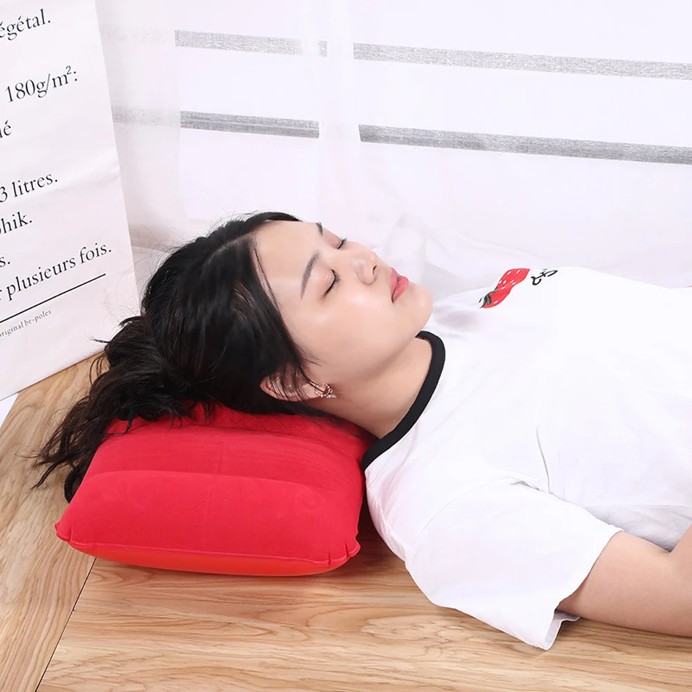 

2 pcs Pvc Flocking Inflatable Pillow Pvc Flocking Inflatable Pillows Ergonomic Waist Cushion For Travel Camping Nap Red Color