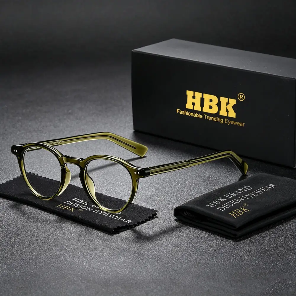 HBK Fashion Men's Anti Blue Light Glasses Tr-90 Round Frame Cellulose Propionate Temple Tips Women Computer Protective Glasses