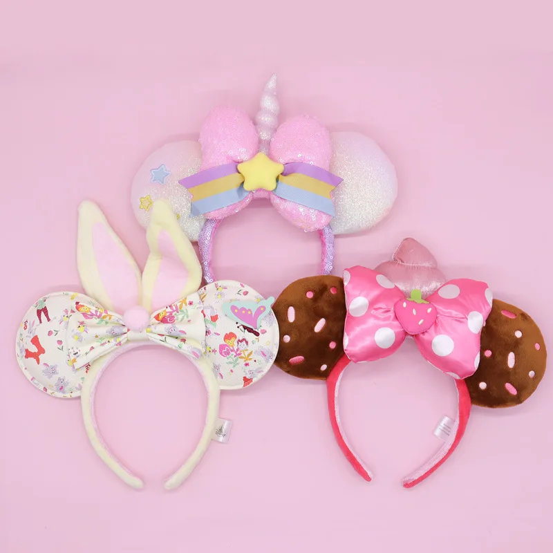 

2025 Disney Mickey Mouse Ear Headband Amusement Park Hair Hoop Fish scale sequin mesh Party Headwear Girl Toy Birthday