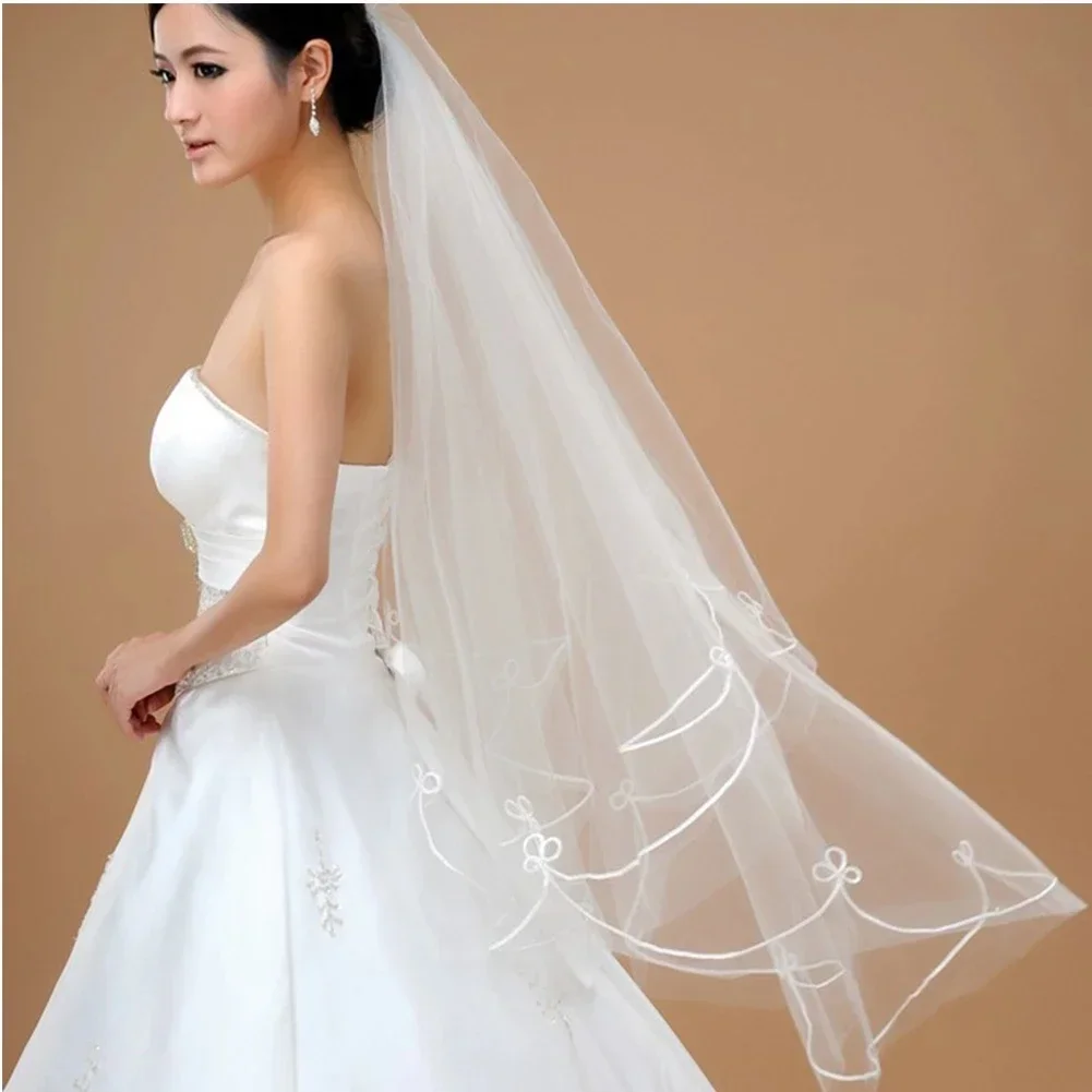 New Fashioned Simple Tulle Wedding Veils Ribbon Edge Bridal Accesories White Ivory