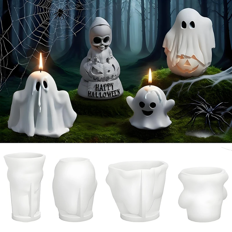 Halloween Silicone Mold Set - Spooky Ghost, Pumpkin and Skull DIY Craft Mold for Candle, Soap, Baking and Resin Casting Use