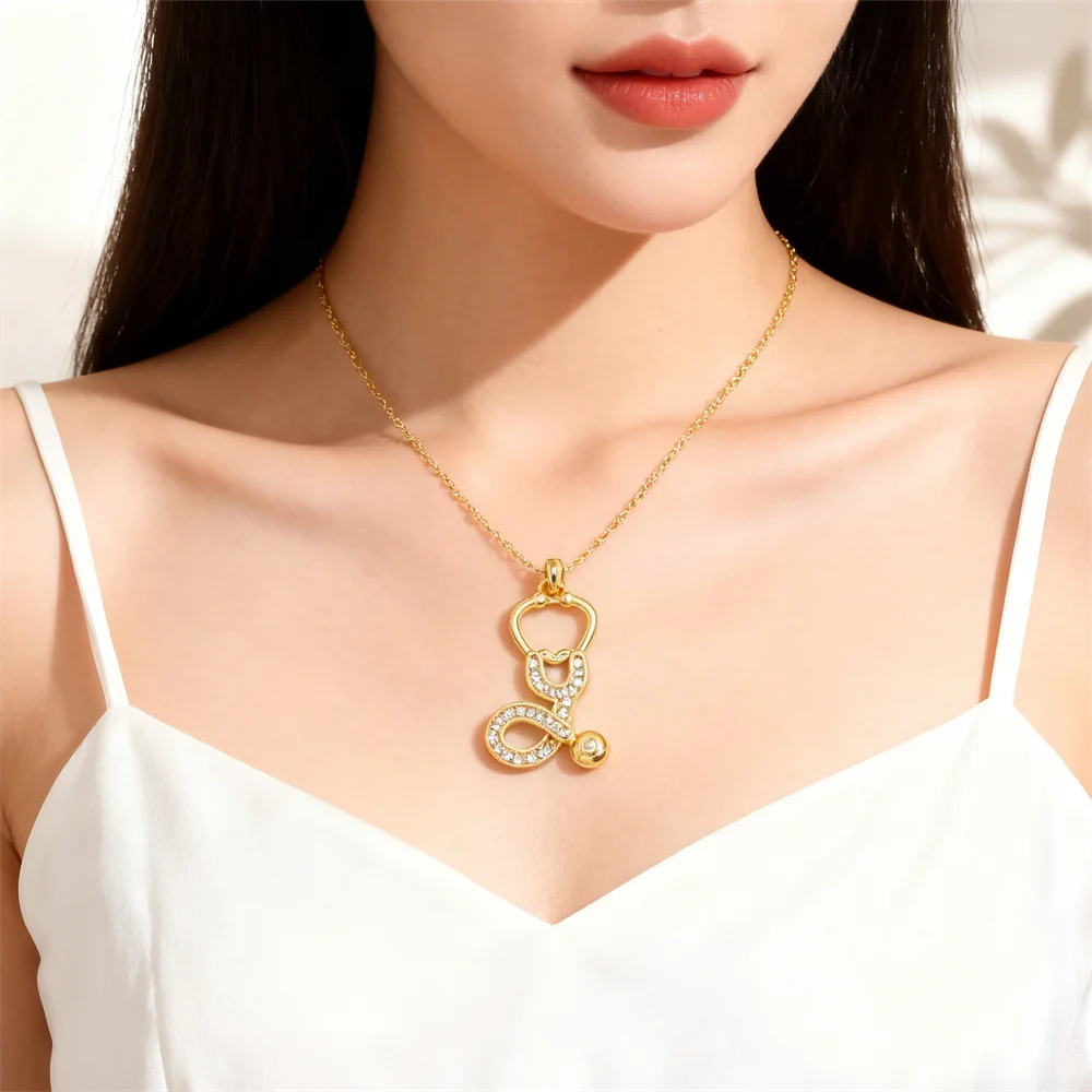 2Pcs Pendants Brass Cubic Zircon Scissors Stethoscope Bow Charms for DIY Jewelry Necklace Bracelet Accessories for Women Men