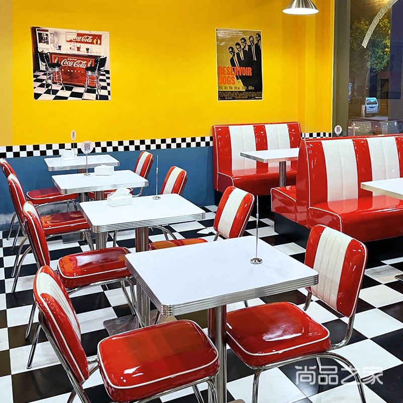 

American Fast Food Table And Chair Combination Retro Hong Kong Style Tea Restaurant Table Snack Burger Restaurant Table Fried
