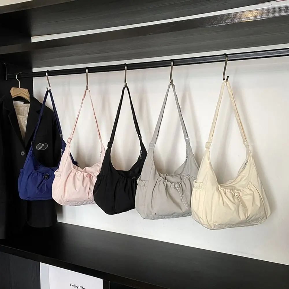 

Sweet Korean Style Nylon Shoulder Bag Handbag Lightweight Crossbody Bag Large Capacity Pleated Drawstring Bag Office Worker