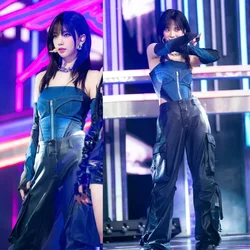 Women Group Kpop Outfits Singer Jazz Dance Costumes Sexy Bodysuit Hiphop Leather Pants Ds Dj Stage Performance Wear DWY9746