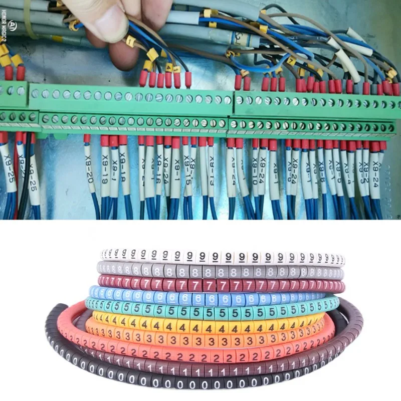 Cable Marker Wire Label EC-0 EC-1 500pcs Mark Number Wire 0 to 9 Colored 2.5 sqmm insulation Cable Label Wire Marker Labels