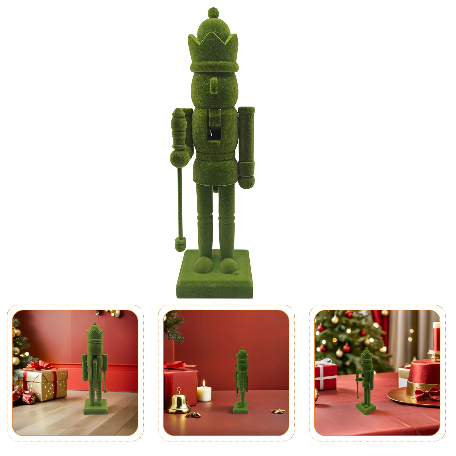 

10 Inch Nutcracker Soldier Ornament Pastel Wood Christmas Table Centerpiece Green Flocking Traditional Nutcracker Decoration