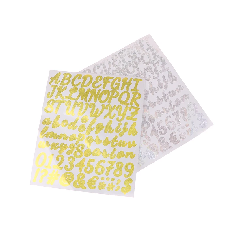 2 Sheets Laser Alphabet And Number Stickers Gold&Silver Letter Stickers For Grad Cap Decoration And DIY Crafts Making Supplies