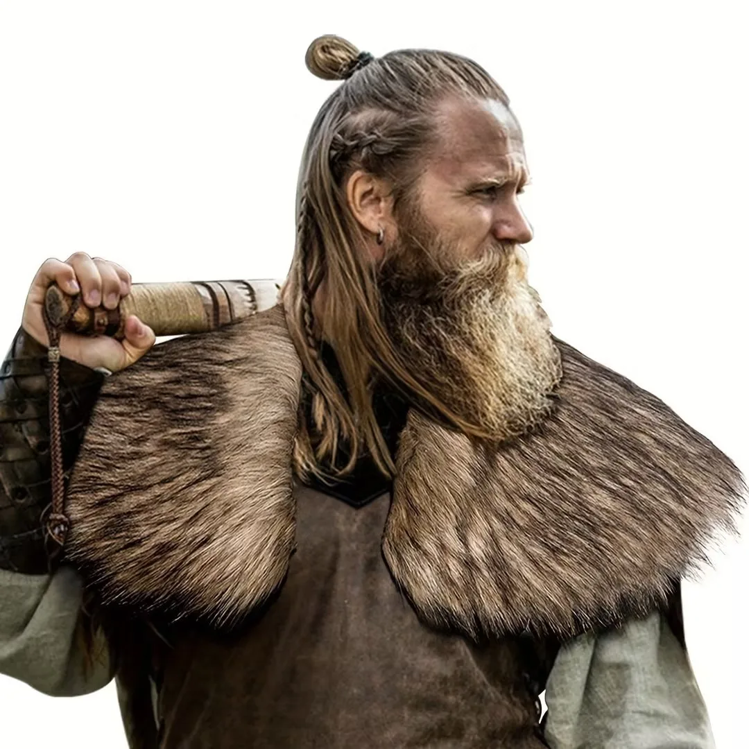 Unisex Viking faux fur cape shawl, warrior cape cosplay costume accessories