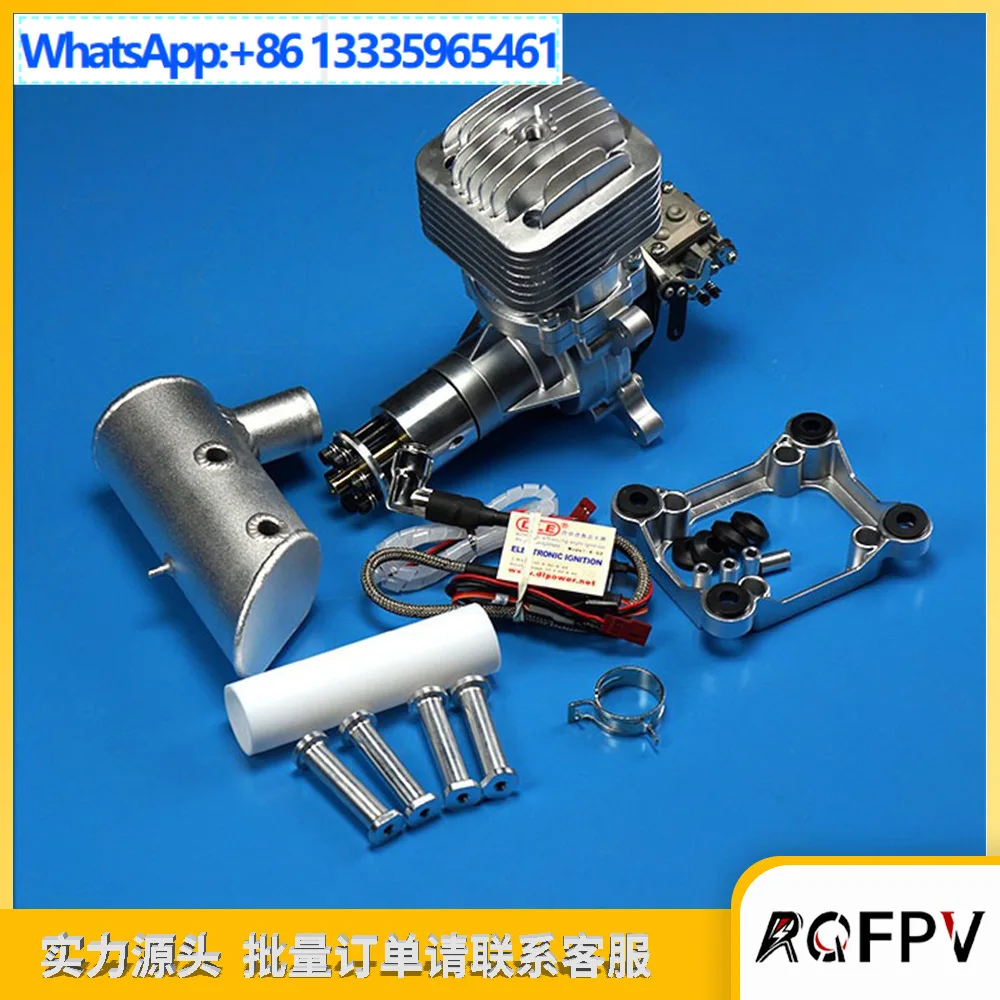 

Двигатель модели DLE85, одноцилиндровый, двухтактный, с боковым выхлопом, естественным воздушным охлаждением, ручной запуск, объем 85 куб. см.